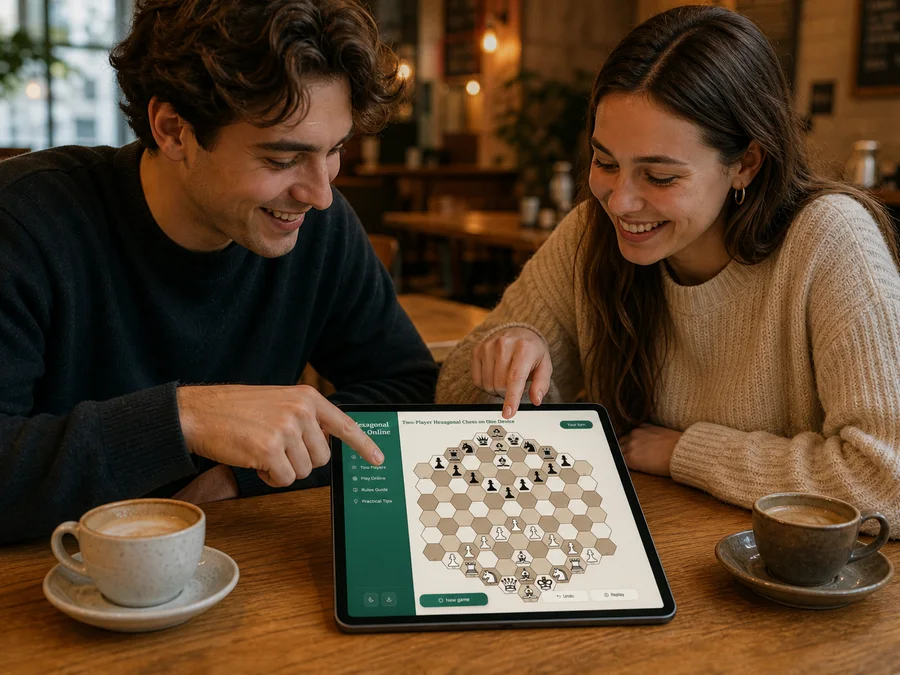 Two players sharing one device for a face-to-face hexagonal chess game